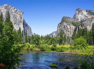 A river flowing through the middle of a valley.