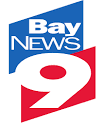 A blue and red logo for bay news 9.