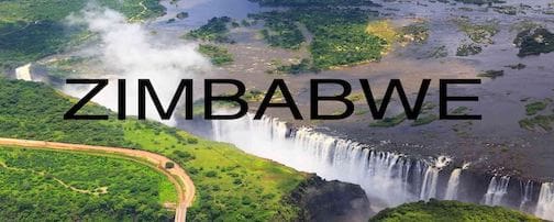 A picture of the falls and the word zimbabwe.