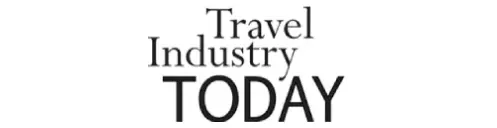 A black and white image of the words travel industry today.