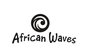 A black and white logo of an african wave.