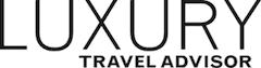 A black and white logo of luxur travel agency