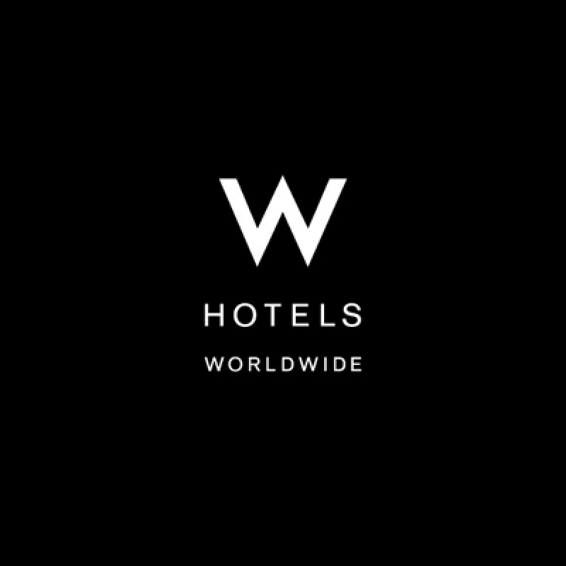 A black and white logo of the w hotels worldwide.