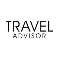 A black and white logo of travel advisor