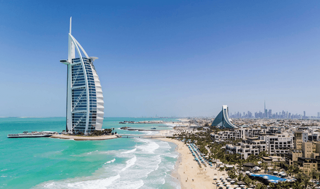 A view of the beach and hotel in dubai.