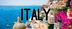 A picture of the italian riviera with text that reads italy.